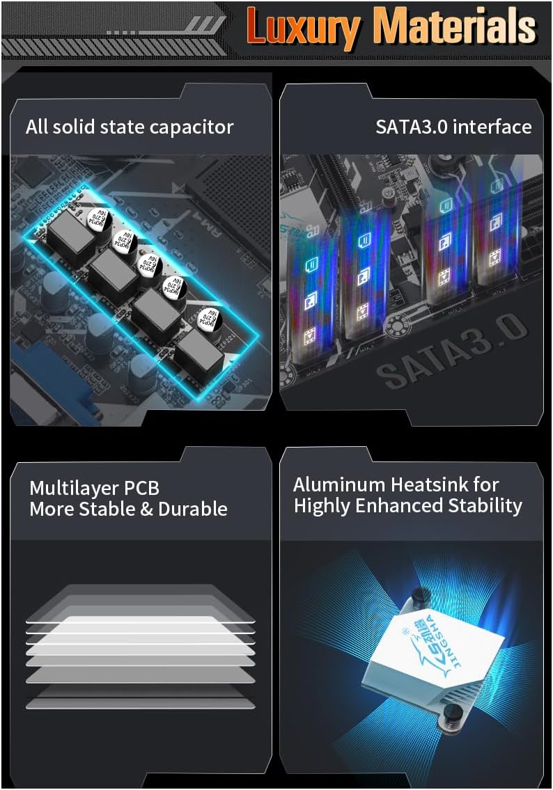 Motherboard components: solid state capacitors, SATA3.0, multilayer PCB, aluminum heatsink