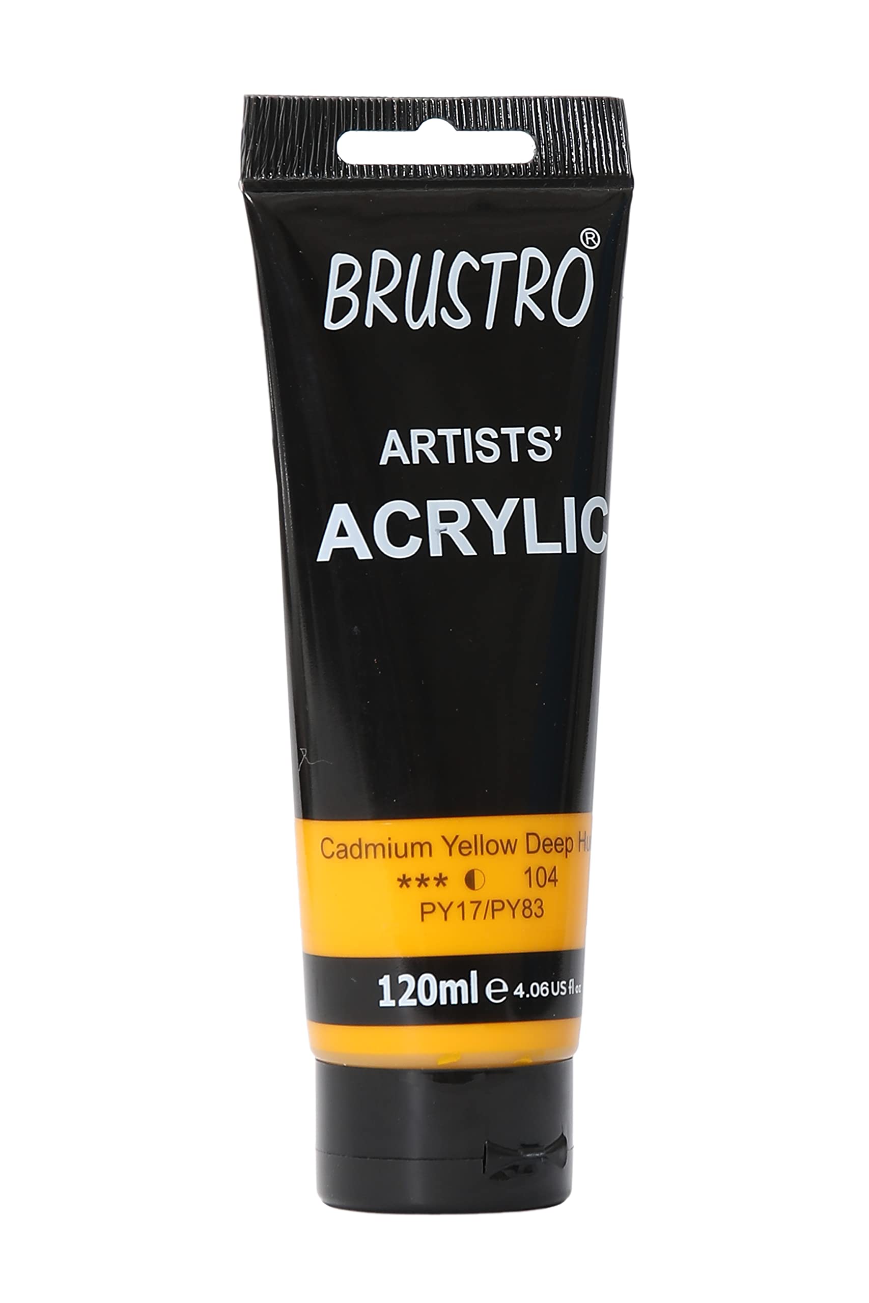 BRUSTRO Artists Acrylic Paint 120ml Cad Yellow Deep Hue | Ideal for Paper, Canvas, Water-Based Colours, Non-Toxic, Inter-mixable Colors, Crafters, Fine Art Students and Professionals