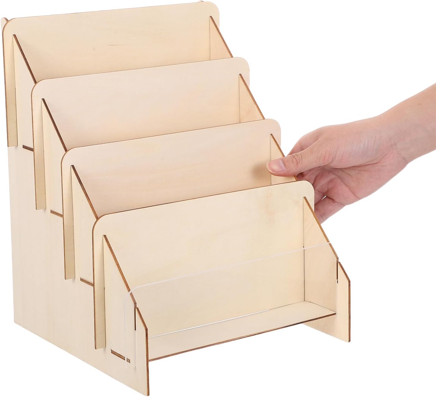 Wooden 4-Tier Greeting Card Display Stand - Business Cards Postcards Office Desk Storage Rack for Vendor Events Retail Displays