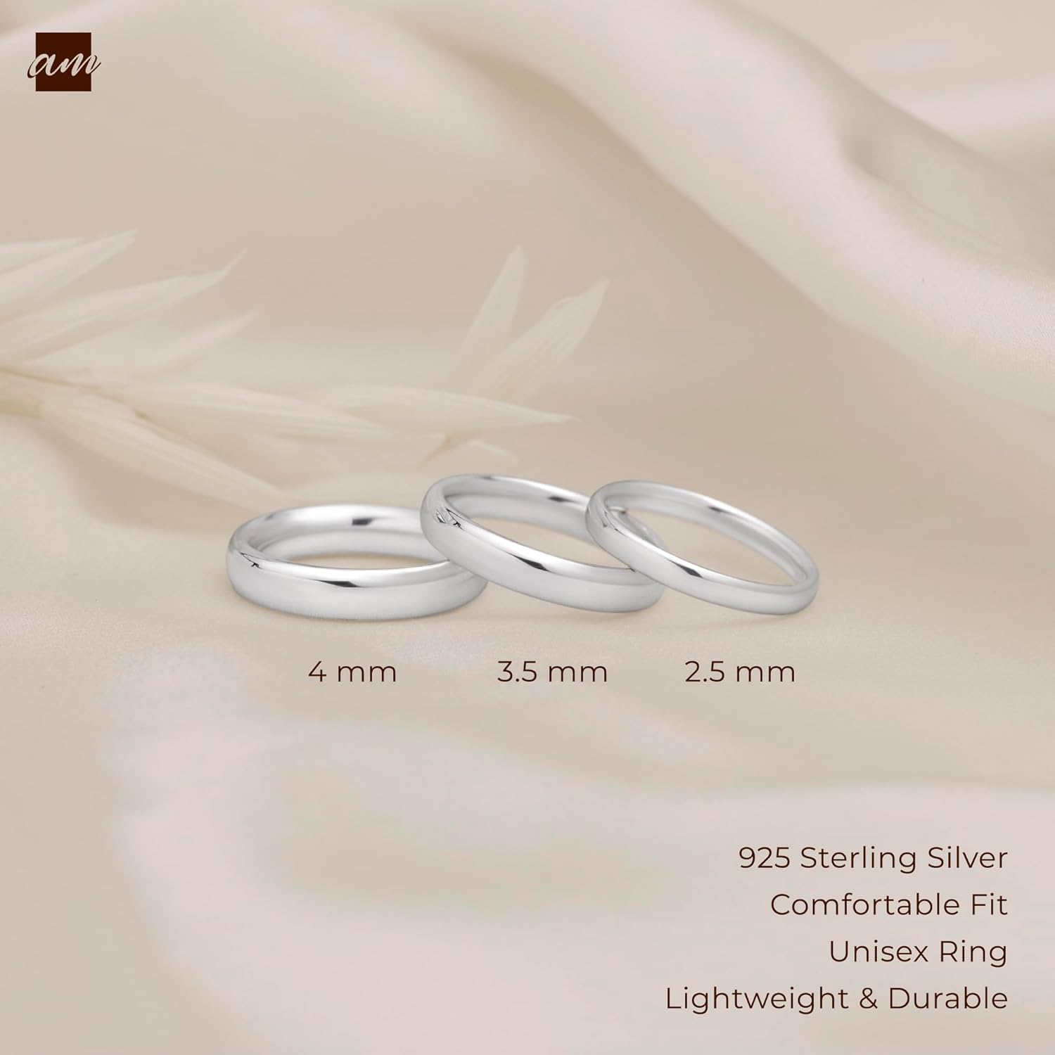 Amberta Women 925 Sterling Silver Wedding Band Ring