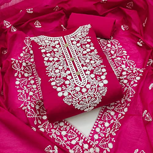 Image of Y2Y Women's Heavy Cotton Embroidery Work Unstitched Salwar Suit Dress Material With Chanderi Work Dupatta (Free Size Multi Color)