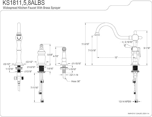 Miniatura 2 de Nuvo ES1818ALBS Elements Of Design - Grifo de cocina de una sola manija con pulverizador de latón, 9-58 pulgadas, níquel satinado