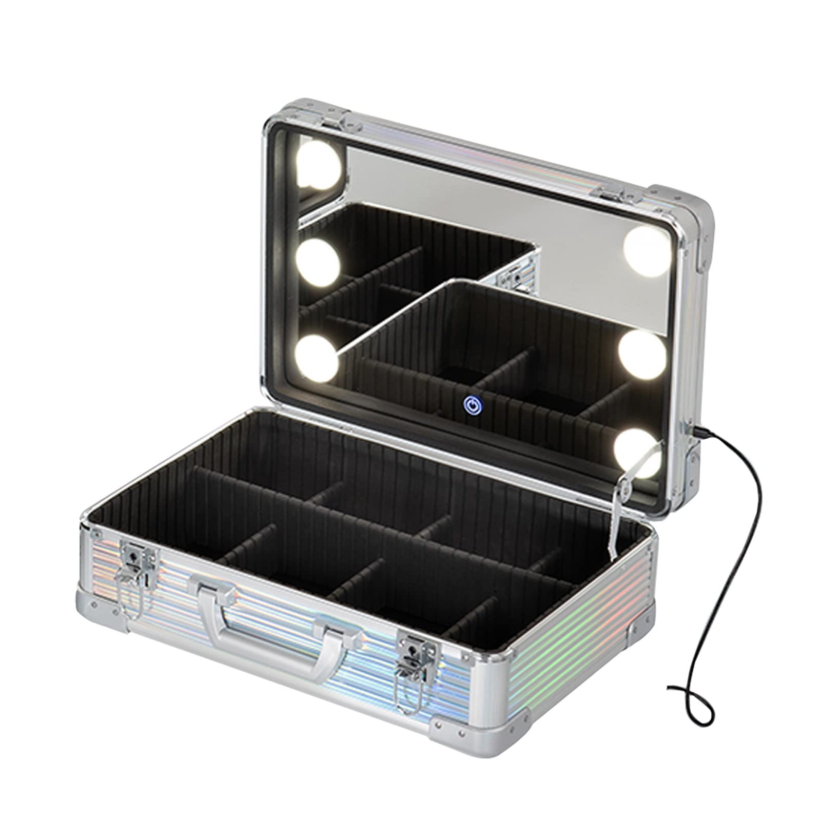 HJXGQJM Malette Maquillage avec Miroir Mallette De Maquillage Professionnel, Beauty Case De Voyage Vanity Maquillage Boite, Mallette Cosmétique avec Lumière LED(40x26x16cm)