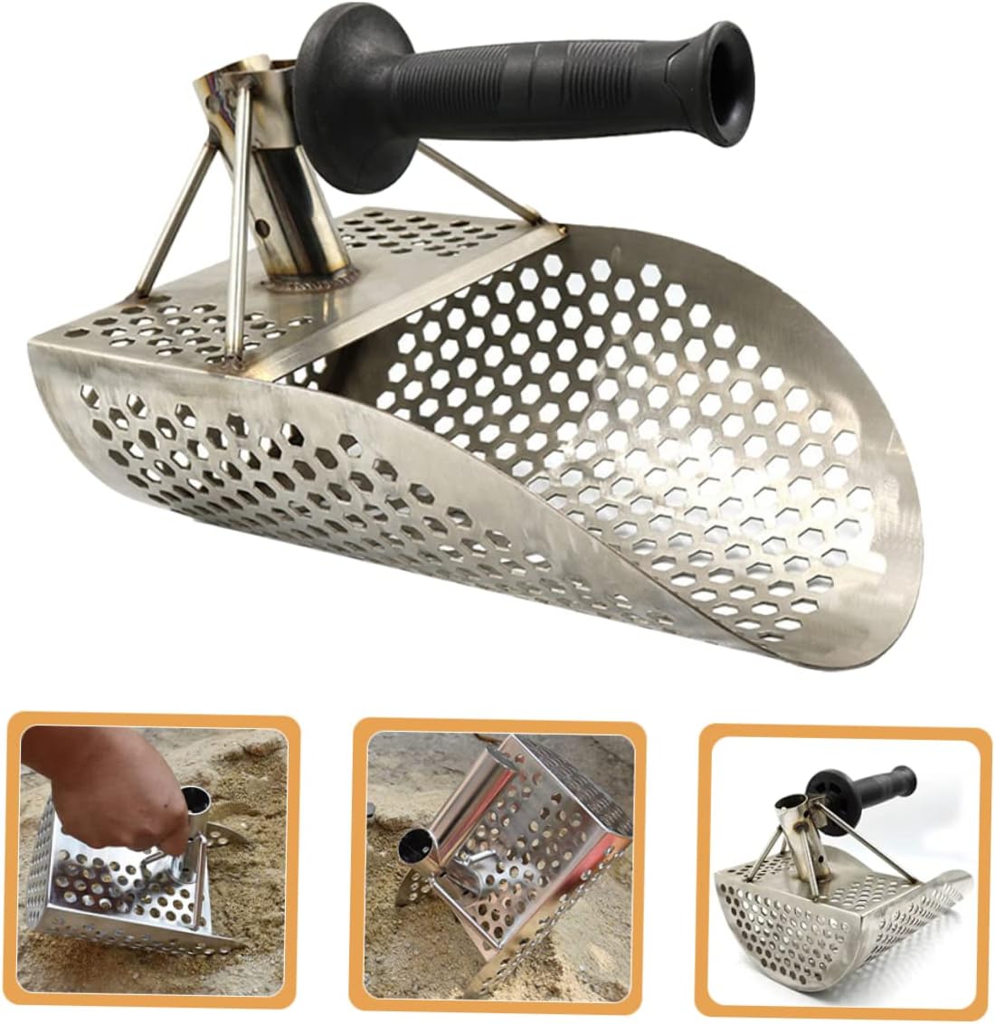 HEMOTON Sand Sifting Shovel for Beach Treasure Hunting Stainless Steel Metal Detecting Scoop Wide for Efficient Sand Sifting and Excavation