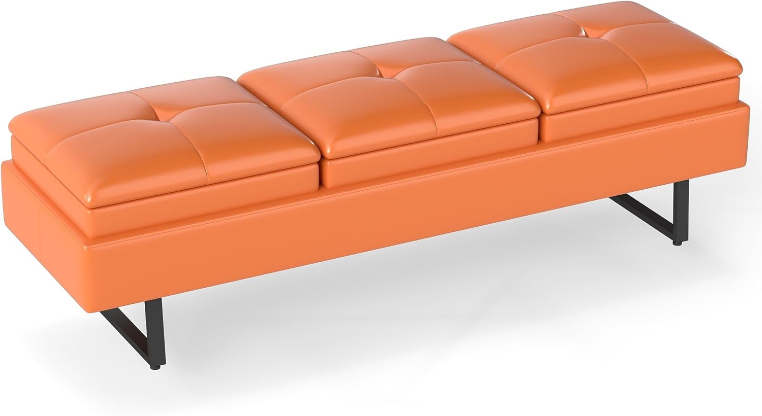 JSUN7 Leather Bench - Office Guest Reception Bench, 3 Seat Waiting Room Chairs with Cushion, Upholered Waiting Room Bench Seating, Office Furniture Lobby Chairs for Salon, Shop, Orange