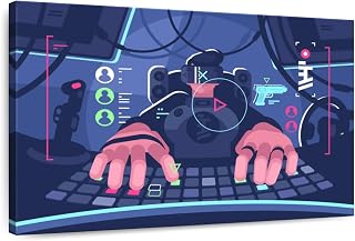 ElephantStock - Professional Gamer Wall Art - Horizontal Canvas Wall Art - Living Room Wall Decor - Digital Art Hobbies And Lifestyle Canvas Art - Blue And Pink Decor - 45" x 30"