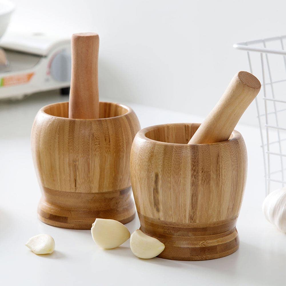 Jauhmui Mortaio e Pestello in Legno Grande per Spezie Aglio Utensili Cucina