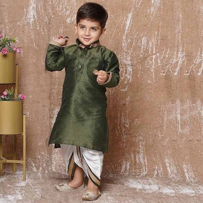 Image of AJ DEZINES Kids Cotton Printed Dhoti Kurta Set For Boys | Fashionable Bandhani Print Kurta | Stylish Boys Kurta Set | Perfect For Festivals Wedding & Family Function Wear