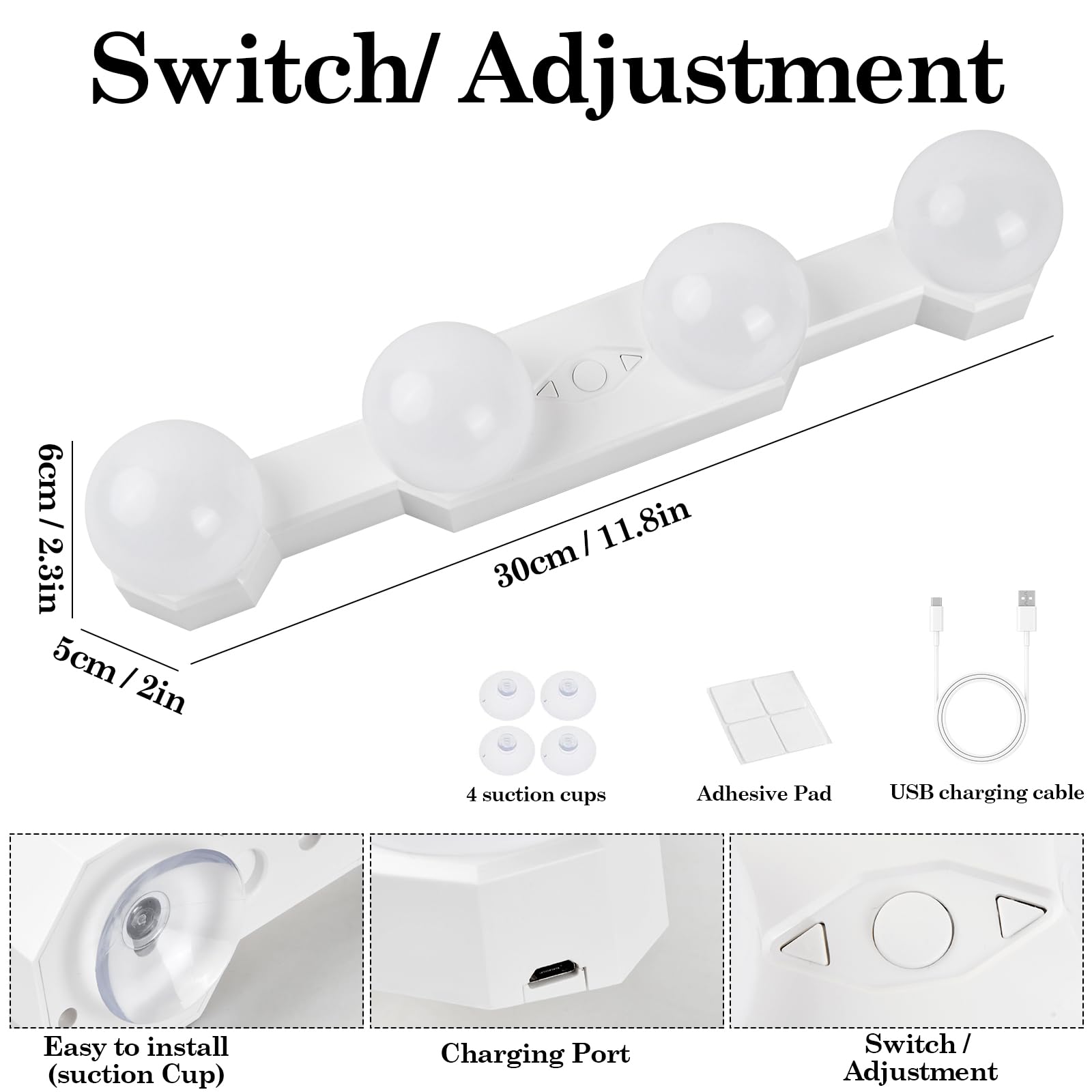 Lampa LED do lustra, przyciemniana lampka do makijażu na baterie, przenośna lampa do makijażu, regulowane oświetlenie, lampa do lustra kosmetycznego, do toaletki, łazienki, lustra