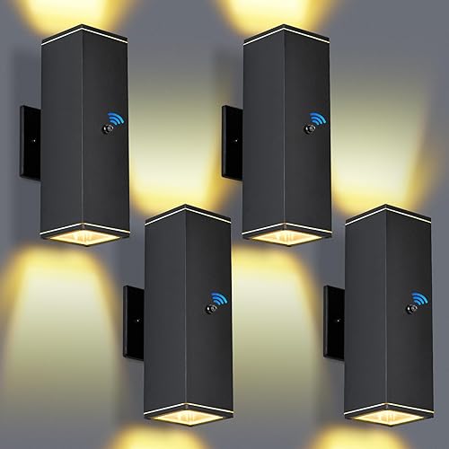 Miniatura 38 de Paquete de 4 lámparas de pared del anochecer al amanecer, modernas luces de pared para exteriores con bombillas LED, lámpara cilíndrica negra