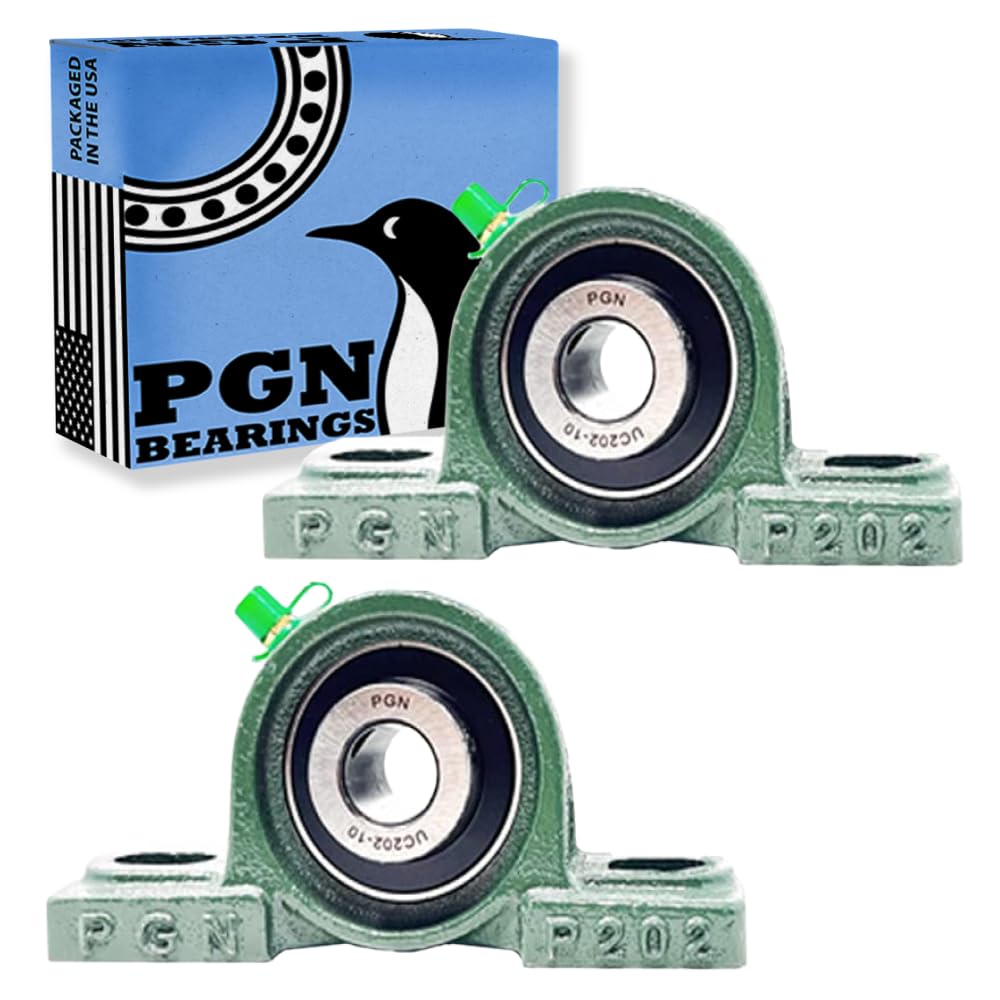 PGN Bearings Pgn Pillow Block Bearing Ucp202-10 - Pack of 2 Mounted Pillow Block Bearings - Chrome Steel Bearings with 5/8" Hole - Self Aligning