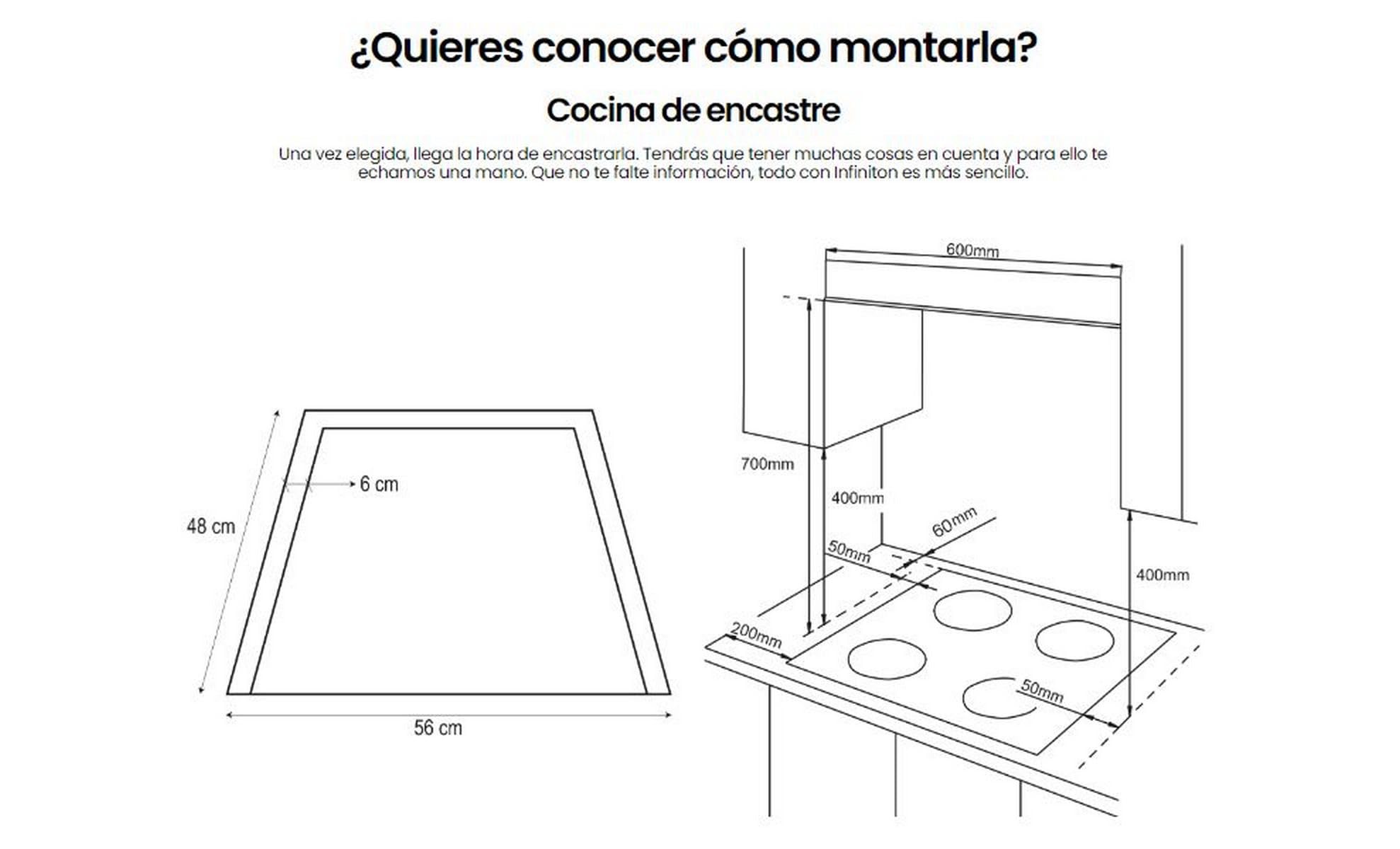 INFINITON Placa de Gas GAS4BNAI, 4 Fuegos, Ancho de 60 cm, Quemadores desmontables, Apagado automático, olocación lateral de los mandos, Superficie de cocción de acero inoxidable