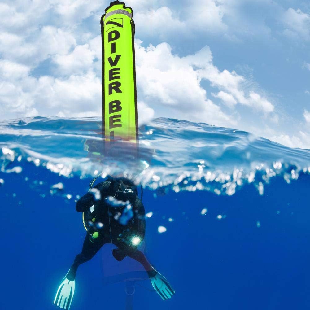 6FT Inflatable Tube Sausage Submersible Scuba Diver SMB Surface Safety Signal Buoy Marker Buoy Accessory with High Visibility Reflective Strip for Underwater Diving Snorkeling (Fluorescence Yellow)