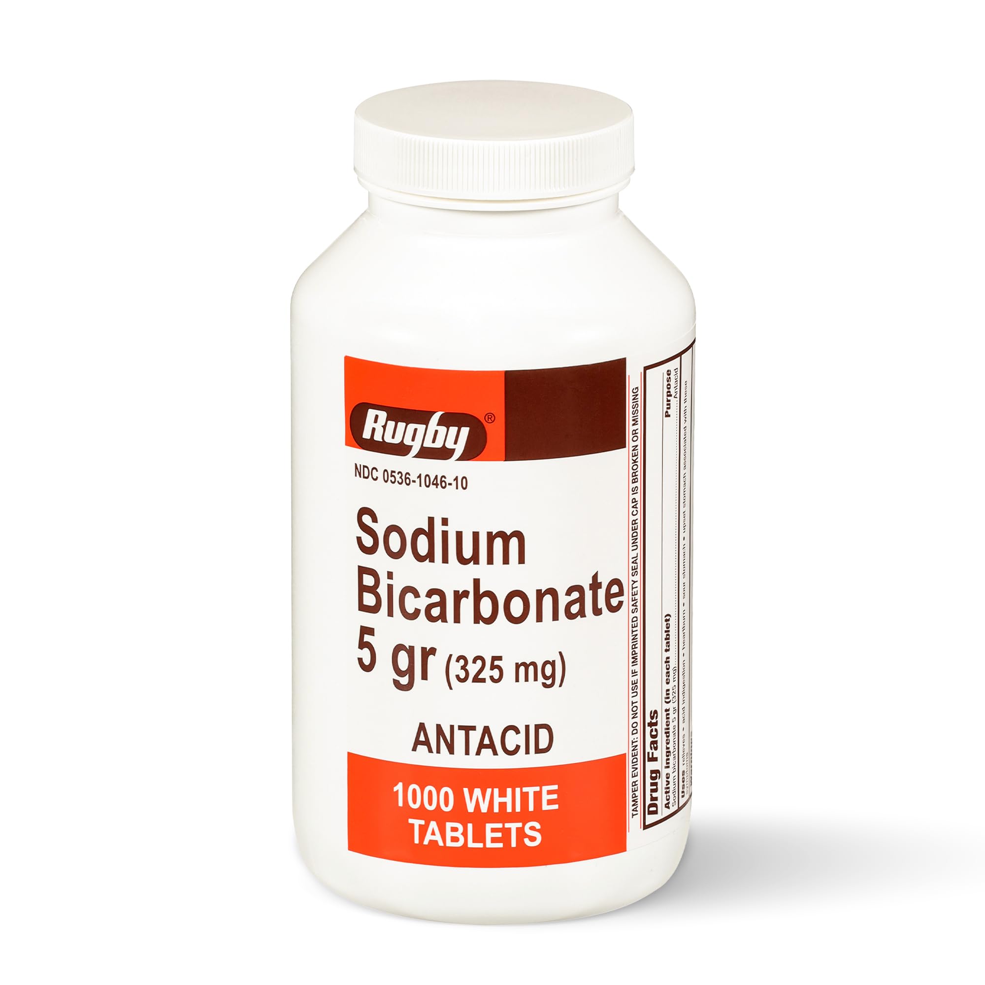Rugby Sodium Bicarbonate 325 mg Antacid Tablets - Relief for Heartburn, Sour Stomach & Indigestion, 1000 Count (1-Pack)