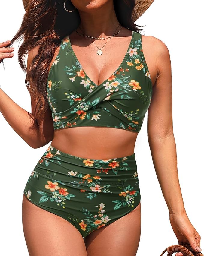 Image of Yonique High Waisted Two Piece Swimsuit-Womens Bikini Set Tummy Control Bathing Suit Modest Full Coverage Bikini 2025