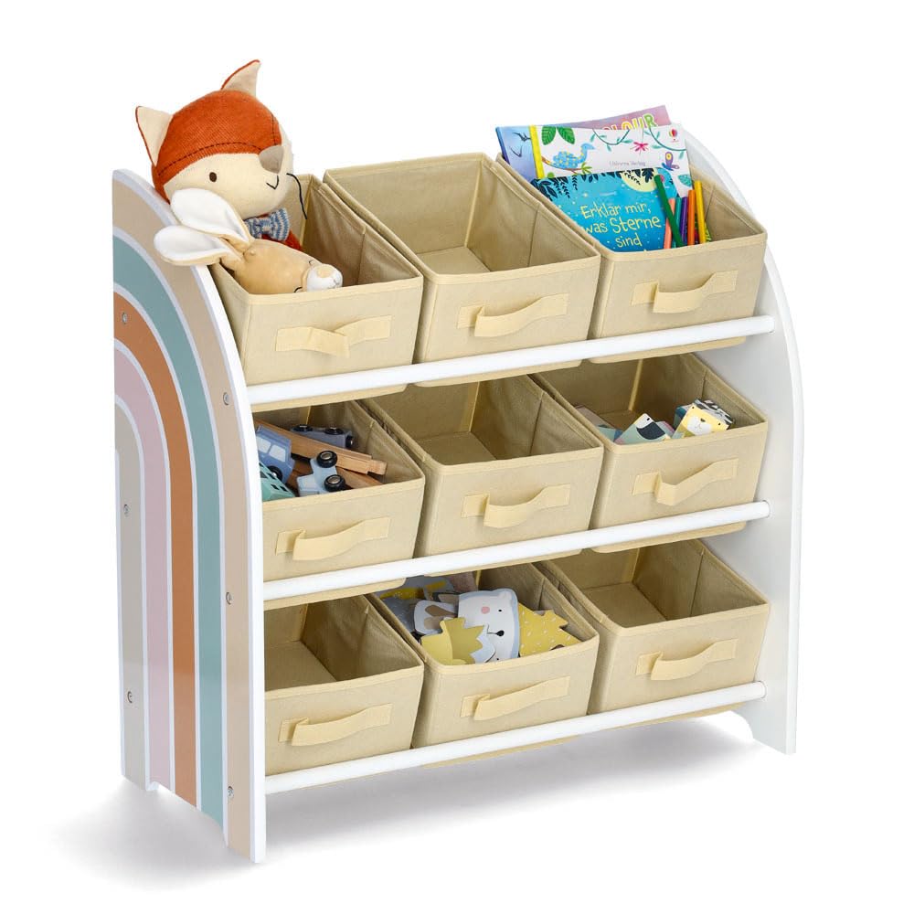 Zeller 13537 Kinder-Regal Rainbow m. 9 Boxen, MDF/Vlies, ca. 65 x 30 x 64 cm