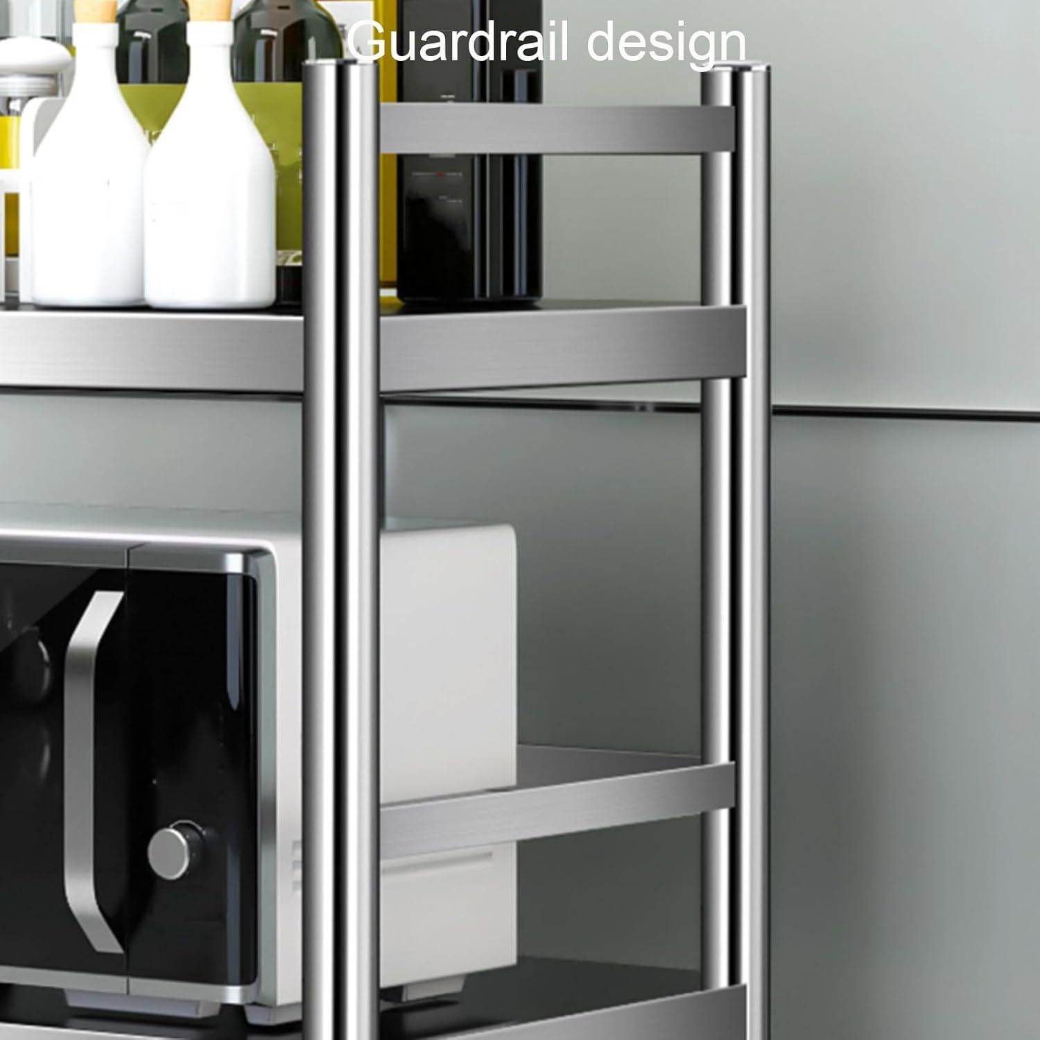 Stainless Steel Kitchen Work Table Double Multi-Functional Shelf Kitchen Workbench with Guardrail with Adjustable Table Legs Open Floor-to-Ceiling Prep Table(70x40x60cm/27.5x15.7x23.6)