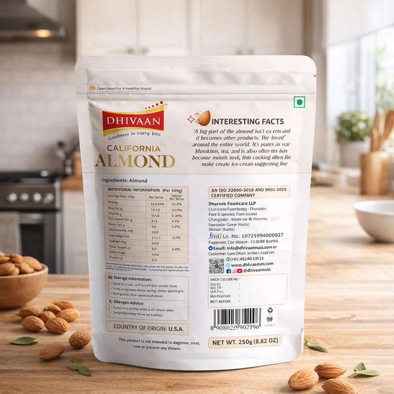 Image of Dhivaan Premium California Almond 250GM |100% Natural Badam Giri | High Protein, Supports Muscle Health, Energy Boosting