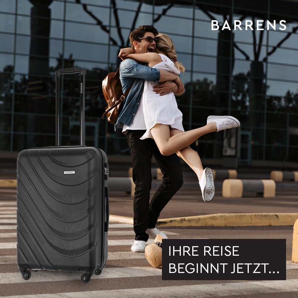 BARRENS Mittel Koffer Hartschalen-Koffer Rollkoffer Reisekoffer, Mittelgroßer Trolley mit 360° Rollen, Koffer mit Zahlenschloss Teleskopgriff, 63L Reisekoffer für Geschäft, 66x46x26 cm (Schwarz)
