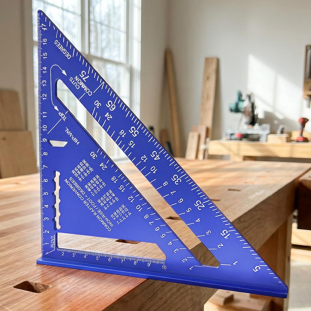 7" Aluminum Beam Square, Carpenter Triangle Square with Laser Engraved Marks, Lightweight Hardened Tool for Woodworking, Masonry, Roofing and DIY Projects