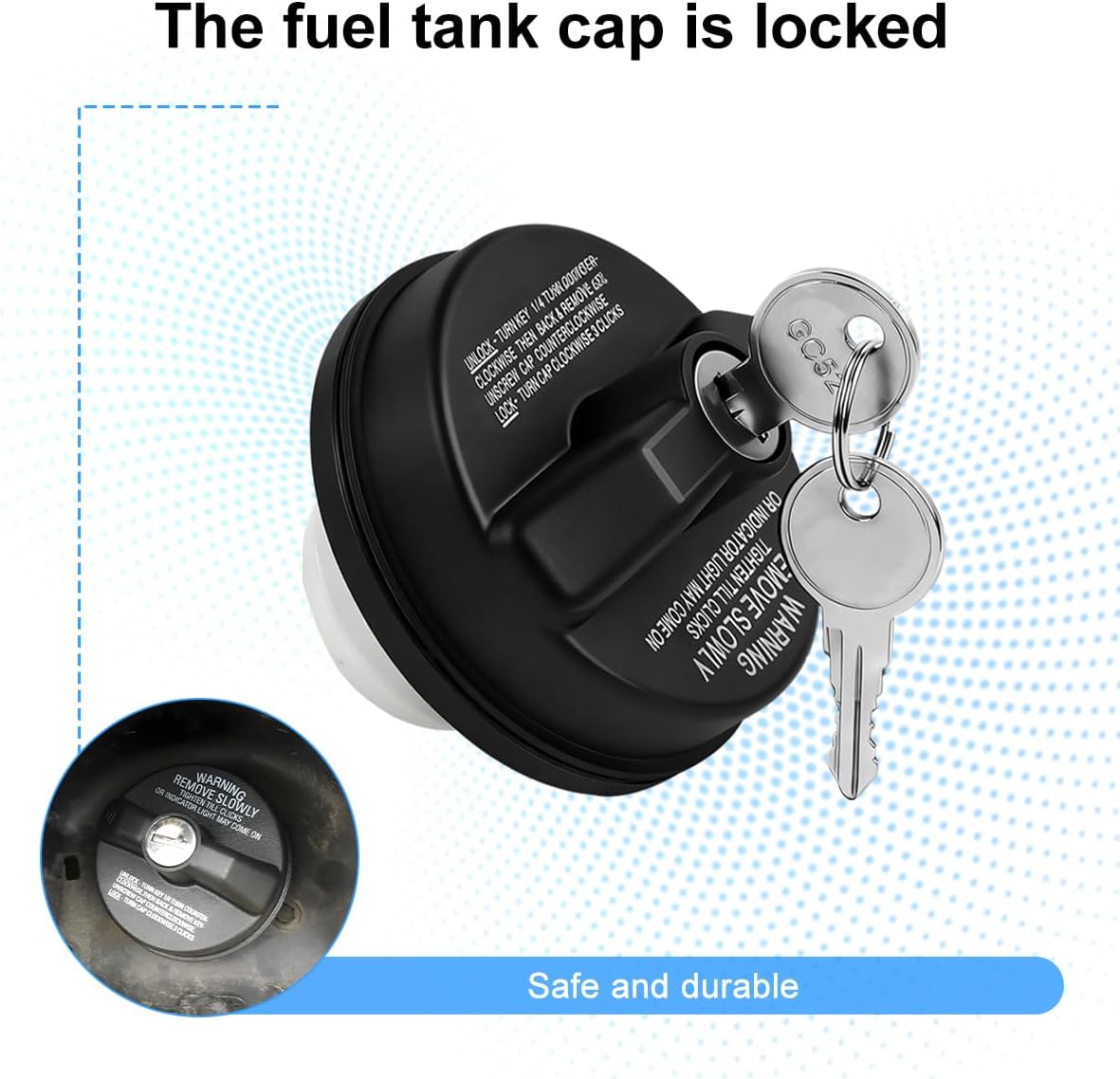 Car Locking Gas Cap, Heavy Duty Vehicle Lock Fuel Cap Cover Replace with Key, Automotive OEM# 12495845 Replacement Accessories, Compatible with Bonneville LeSabre Miata