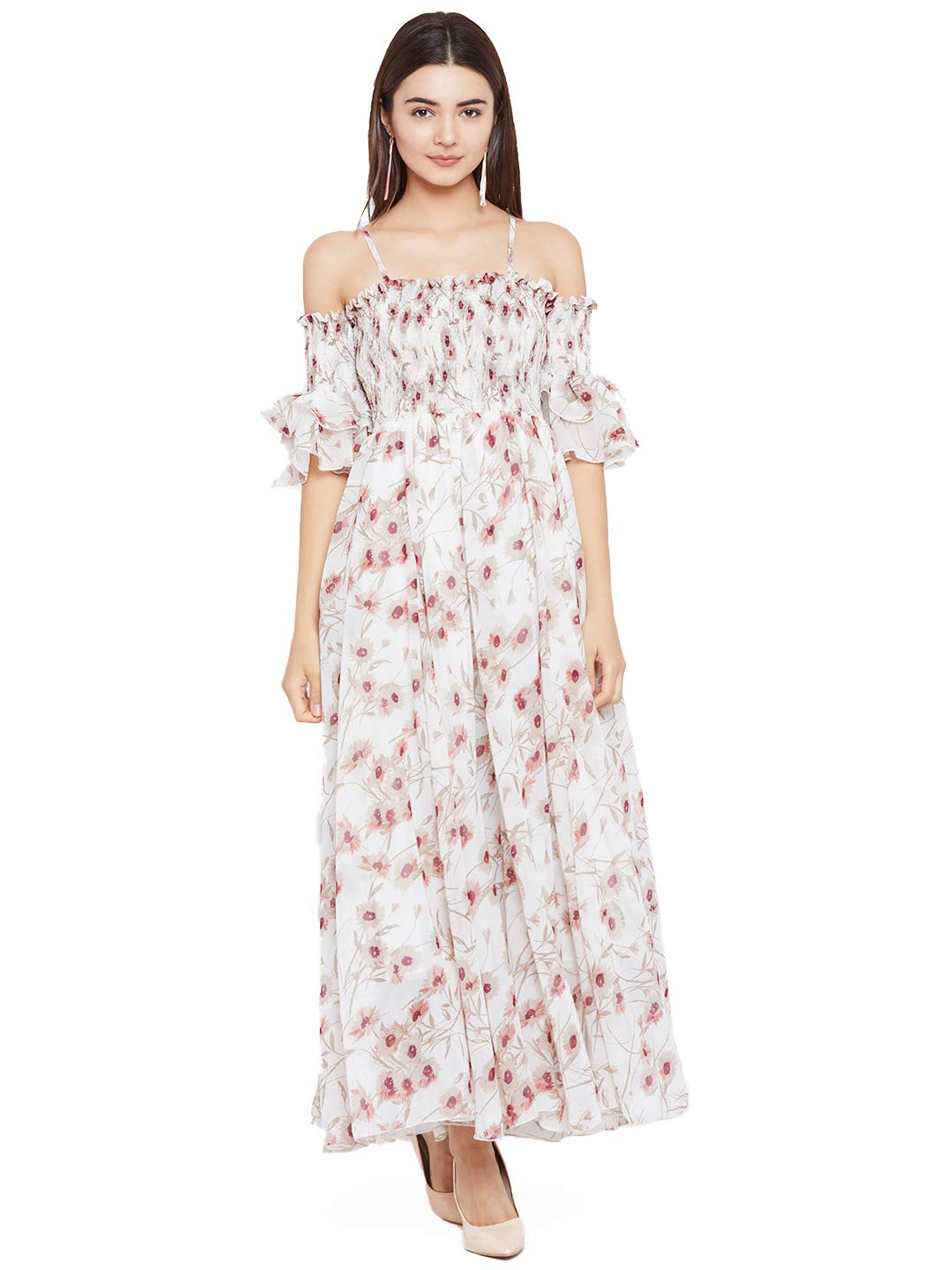 PANIT Women’s Smocked Floral Empire Maxi Dress (Off_White) PANIT Women’s Smocked Floral Empire Maxi Dress (Off_White)