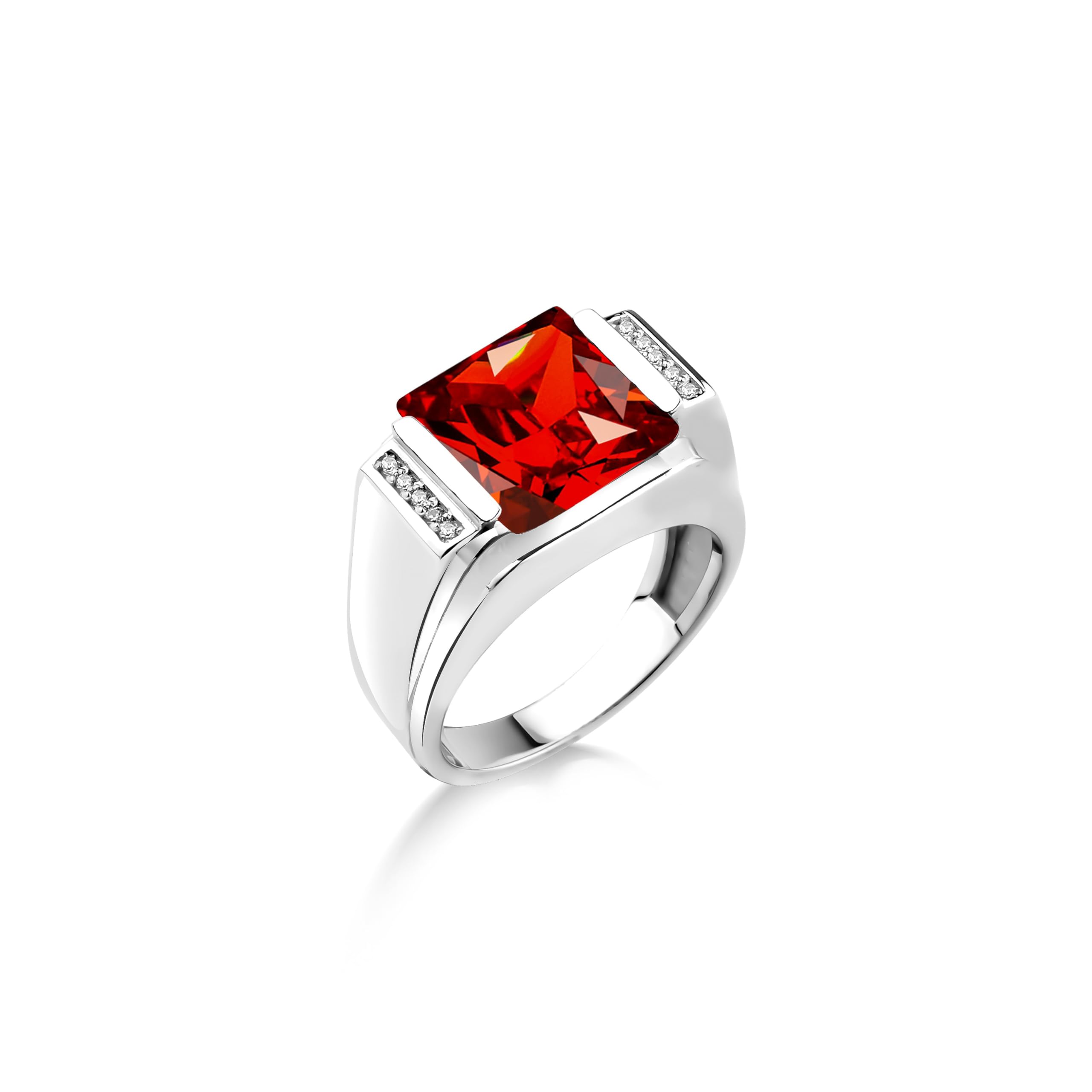Bague Chevalière Homme En Argent 925/1000 Avec Zircon Rouge - Taille 58 à 70 - Argent Massif Sterling Silver
