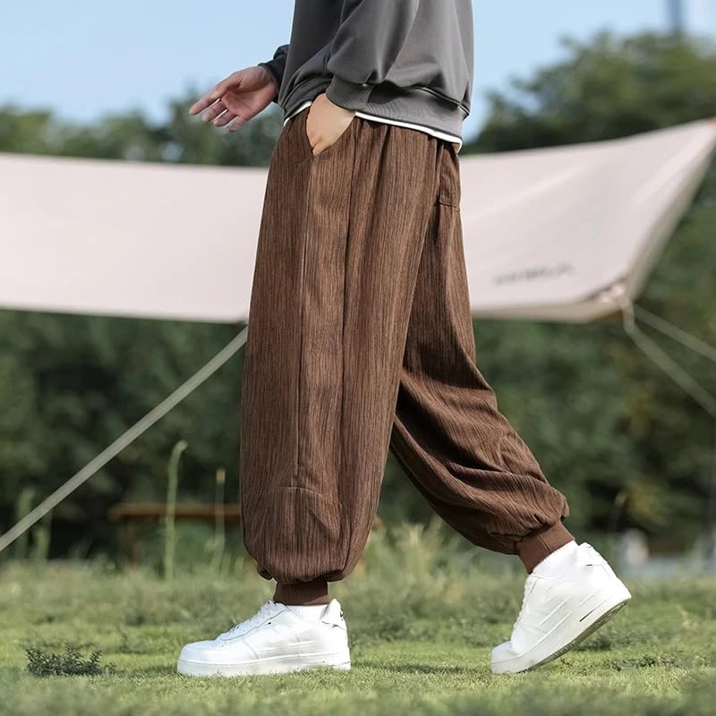 Men Baggy Harem Pants Japanese Elastic Waist Drawstring Wide Leg Pants Casual Loose Trousers 5