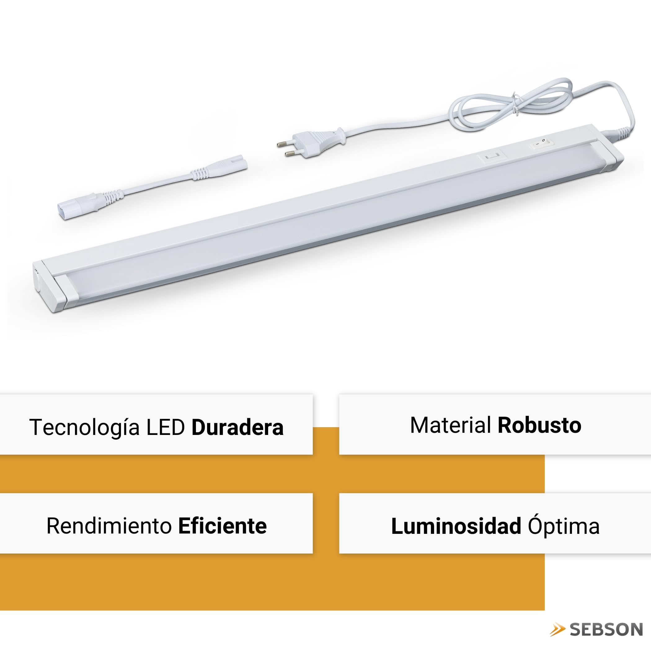 SEBSON Reglette LED sous Meuble Cuisine 110cm Dimmable 3 Couleurs 2700K/4000K/6500K Orientable Interrupteur Prise 230V Barre LED Prolongeable