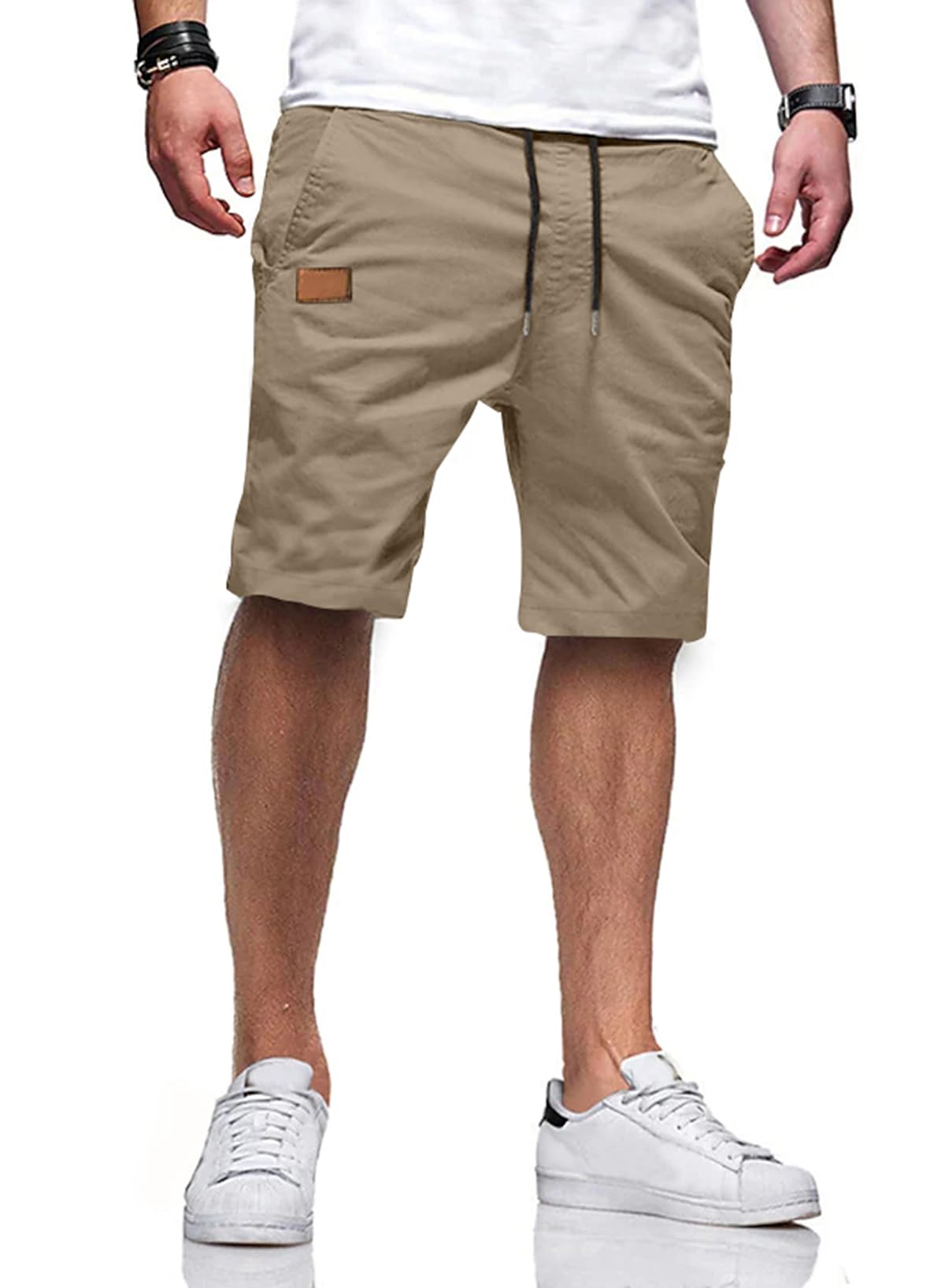 JMIERRMens Casual Shorts - Cotton Drawstring Summer Beach Stretch Twill Chino Golf Shorts