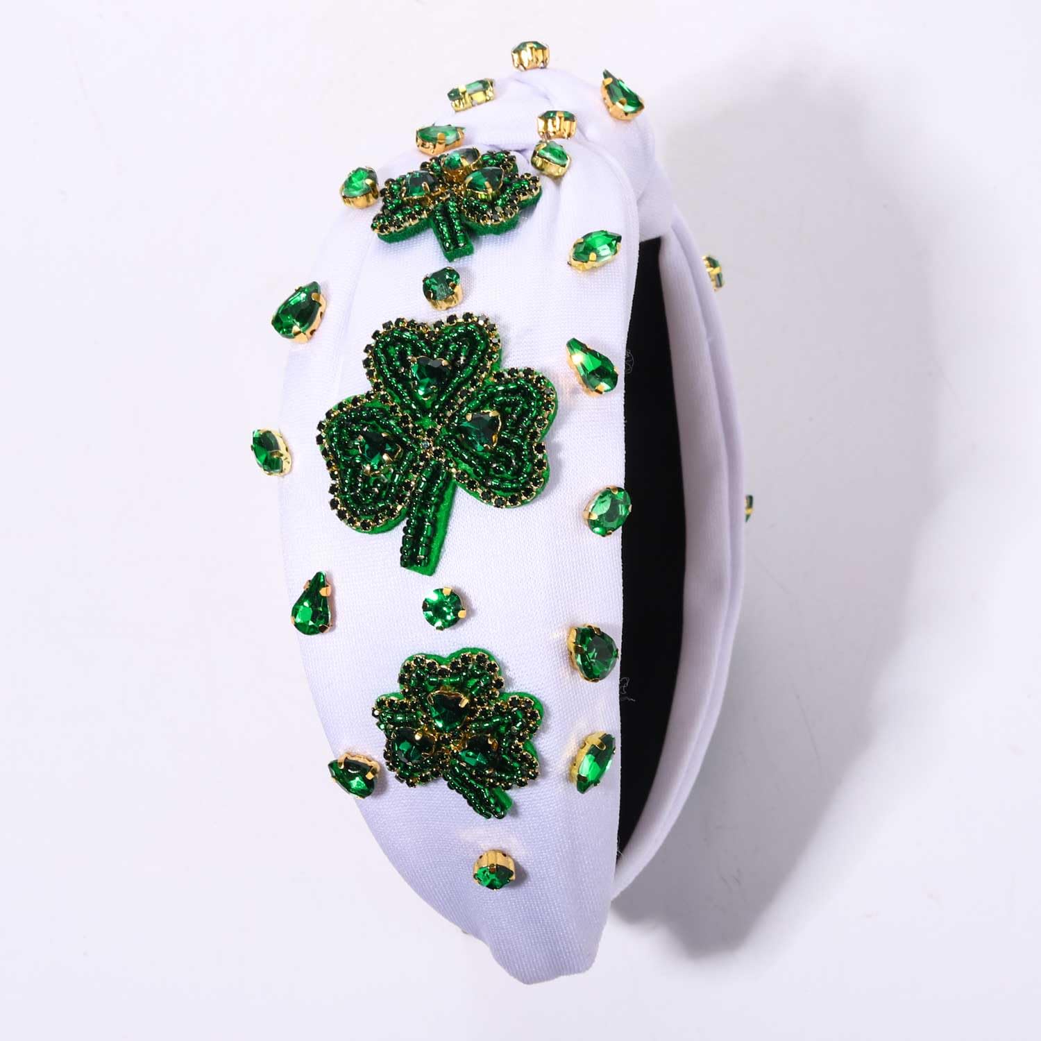 NVENF St.Patrick's Day Headband for Women Green Shamrock Knotted Headbands Rhinestone Crystal Lucky Leaf Embellished Wide Top Knot Headbands St.Patrick's Day Accessories Outfits Gifts (Leaf C) - Image 6