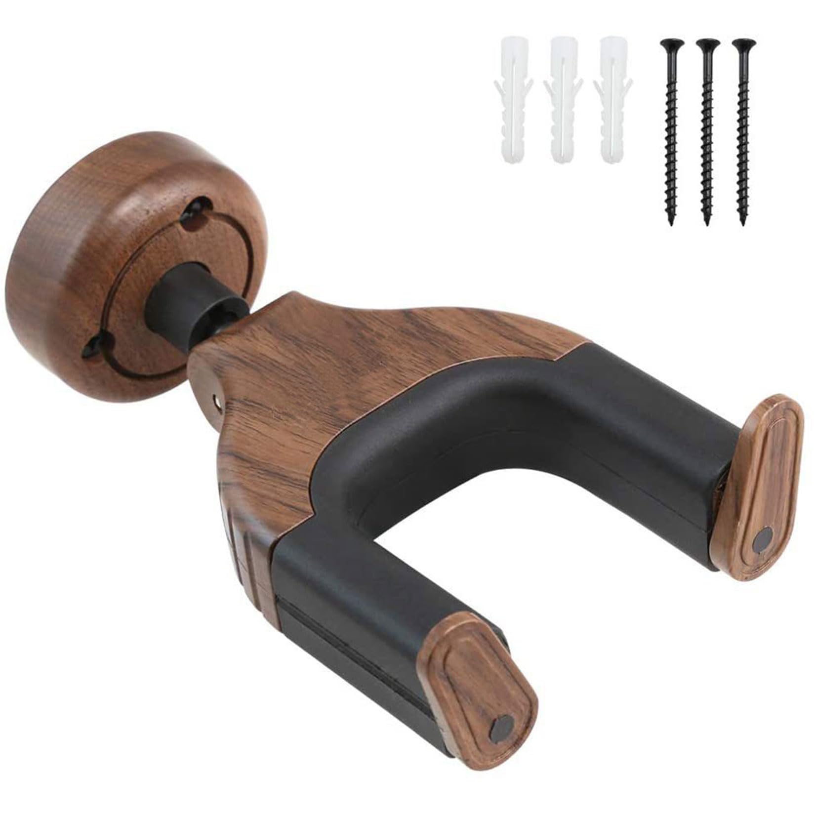 realideas Guitar Hanger Wall Mount Bracket Holder Hook Stand - Auto Lock Guitar Wall Mount Hanger with Soft Padding for Home Studio, One Pack(Black Walnut Color)