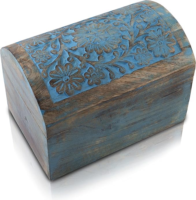 Global Village Bazaar Portagioie In Legno Di Mango Fatto A Mano - Scatola Dei Ricordi Blu 22x15x15 Cm, Regalo Di Compleanno Ideale - 5