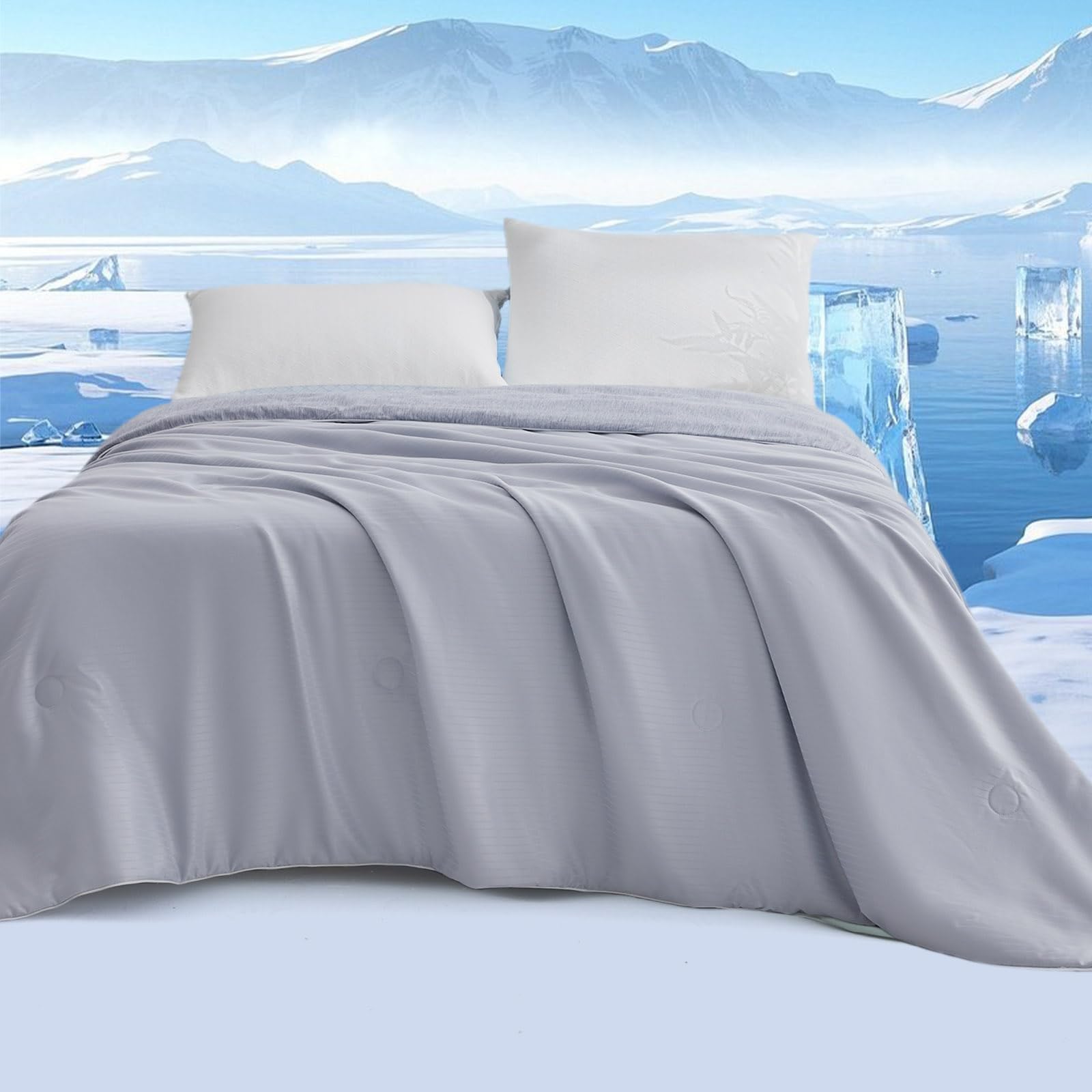 Couette Rafraîchissante 150x200 cm en Coton, Couette Ete Réversible en Nuveau Tecnologie Arc-Chill Tissu Rafraîchissant, Couverture Rafraichissante 1 Personne Doux et Léger (Gris Clair, 150*200cm)
