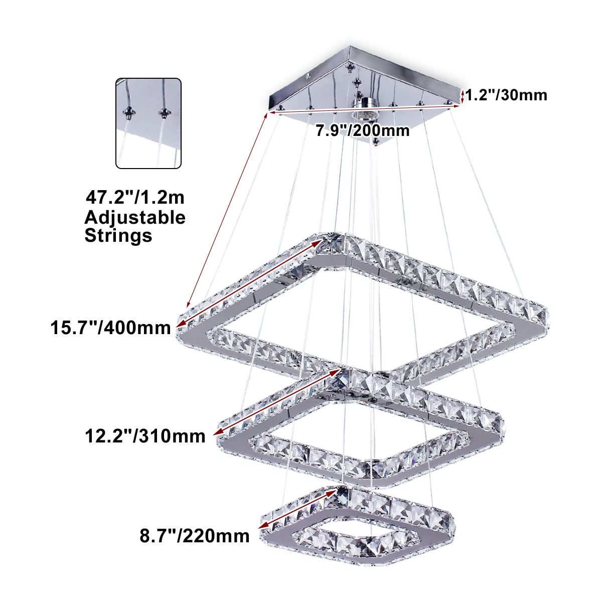 48W LED Moderne Kristall Kronleuchter Edelstahl Pendelleuchte Deckenleuchte Schlafzimmer Lüster Warmweiß Kaltweiß (Kaltweiß)