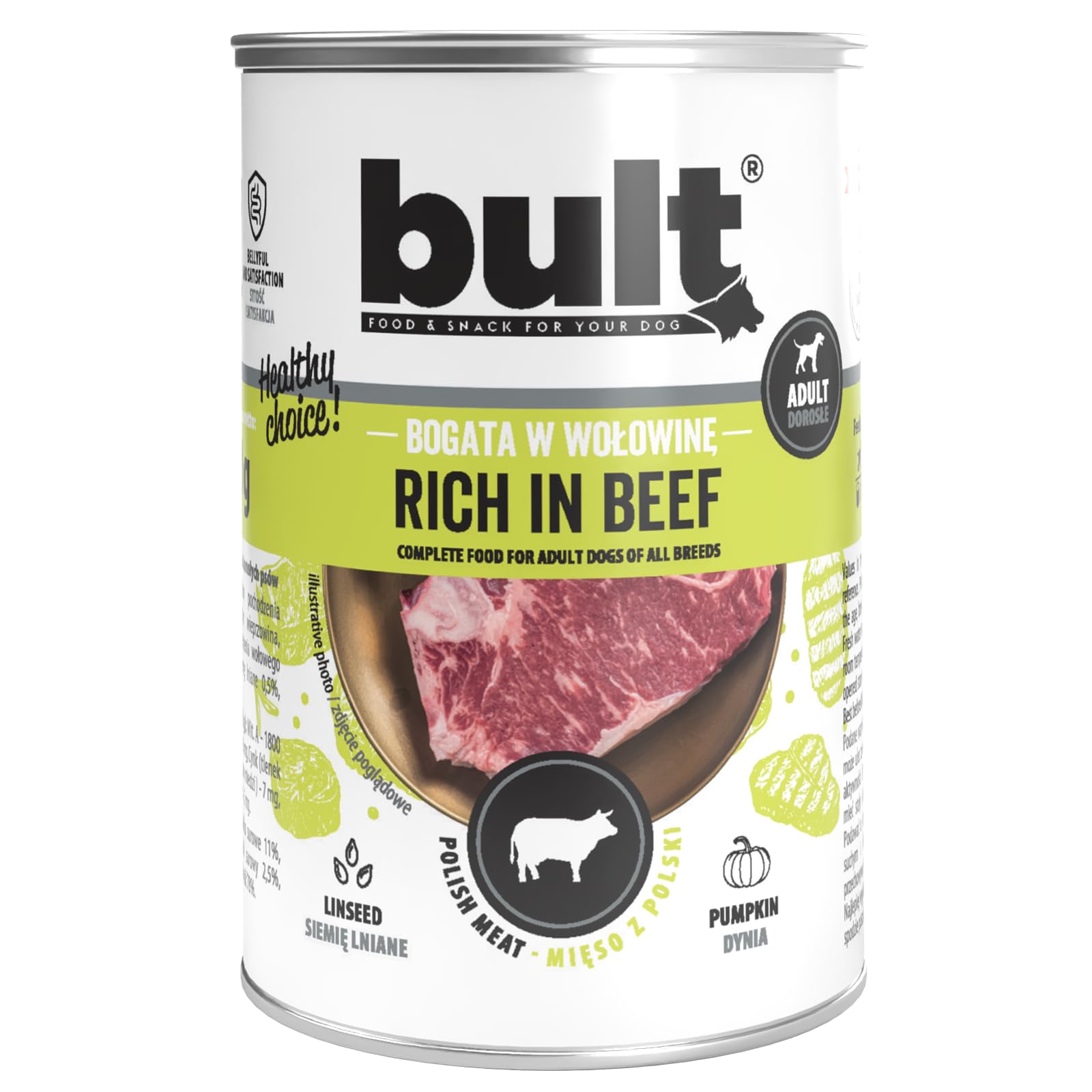 BULT Natürliches Nassfutter für Hunde,Hundefutter Nass, Rind | Hund Rindfleisch, 400 g, für alle Altersgruppen, Pastete, ohne künstliche Farb- und Konservierungsstoffe, 12 Stück