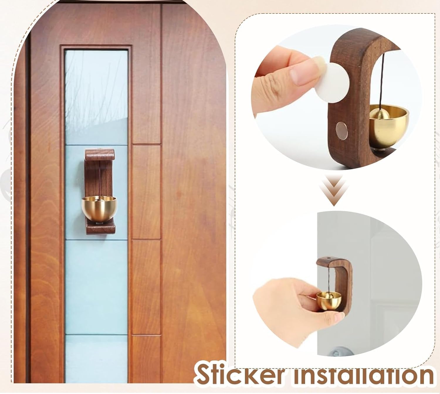 CRIYALE Door Bell, Wooden Door Bell Without Wire Send Adhesive Tape, Dopamine Store Entrance Doorbell, Sound for Homes, Restaurant, Decoration Multifunctional (Dark Wood) 4