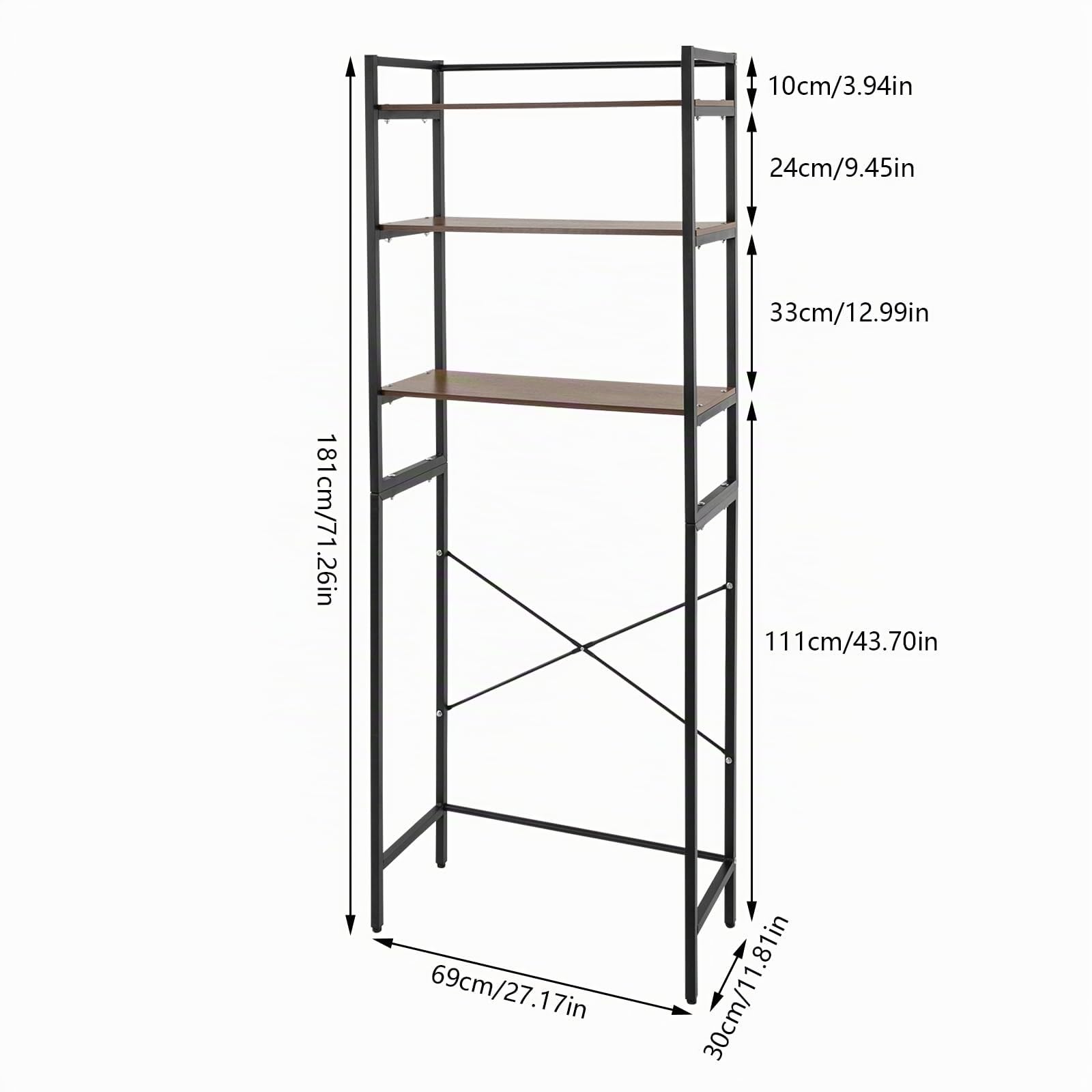 Scaffale per lavatrice a 3 ripiani, in metallo, senza foratura, con armadio, ripiano regolabile per bagno, lavanderia, balconi e verande