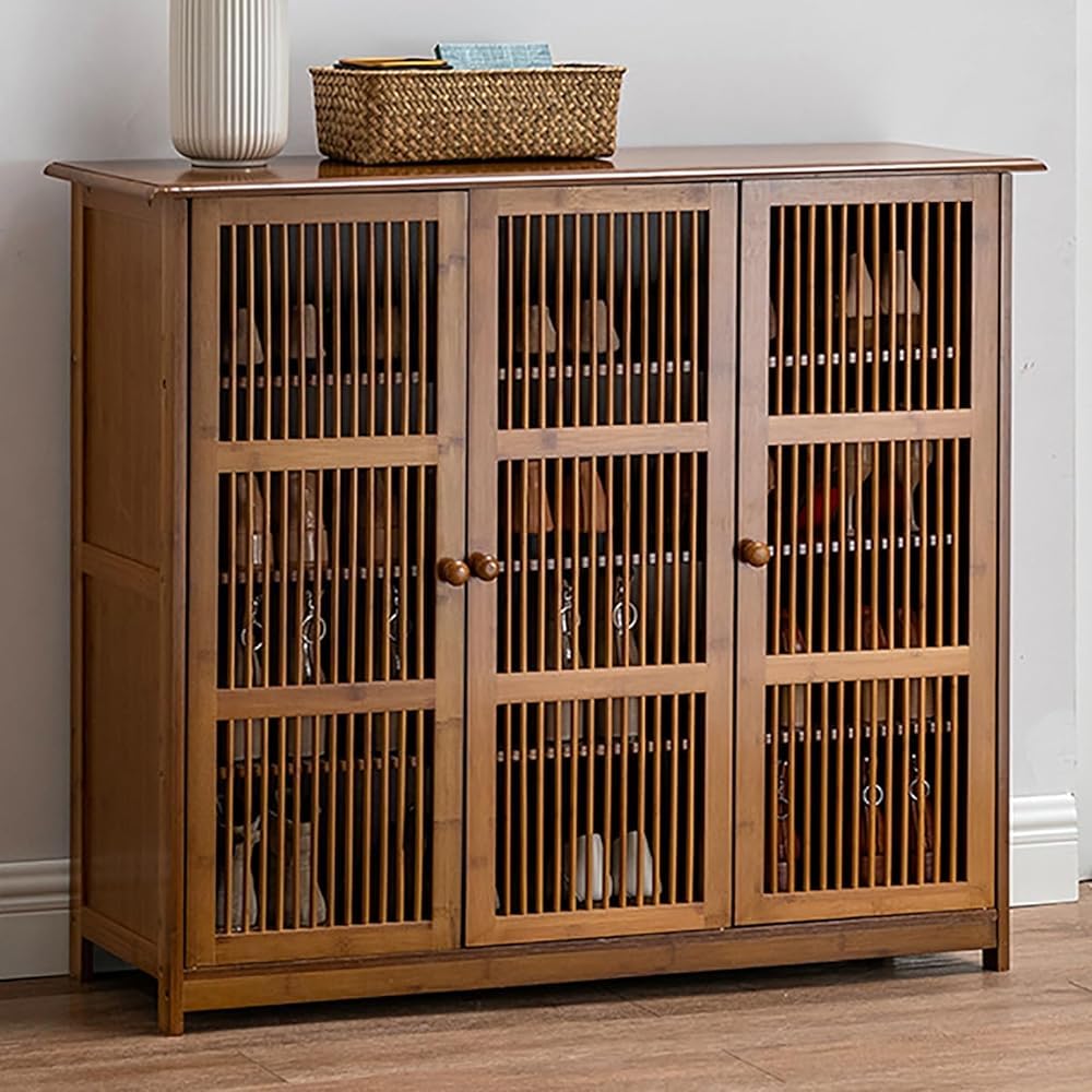 LWJSOCP Narrow Shoe Cabinet BambooHallway Shoe Storage Bench with Louvered doors Free Standing shoe Rack Storage nizer for Entryway Living Room