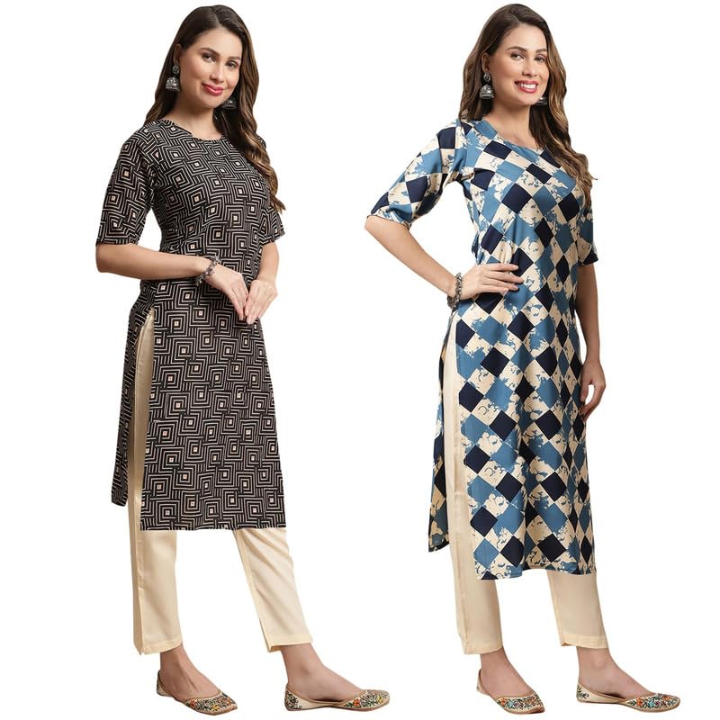 Pinkmint Women's Crepe Kurta Pant Set Kurta Set Regular Wear Kurta Pant(Pack Of 2)