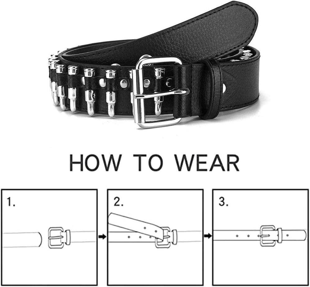 Black Genuine Leather Punk Rivet Belt – Silver Bullet Studs, Rock Style for Bold Looks4