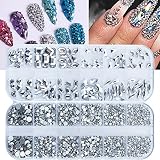 2120Pcs Silver Color Nail Rhinestones Crystals Glass Gems Stones Multi Shapes Sizes Silver Glass Rou
