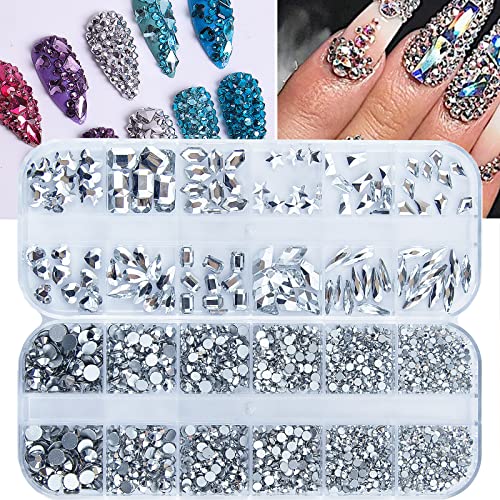 2120Pcs Silver Color Nail Rhinestones Crystals Glass Gems Stones Multi Shapes Sizes Silver Glass Round Beads Flatback Rhinestones Gems For Nail Diy Crafts Clothes Shoes Jewelry… #TOP7
