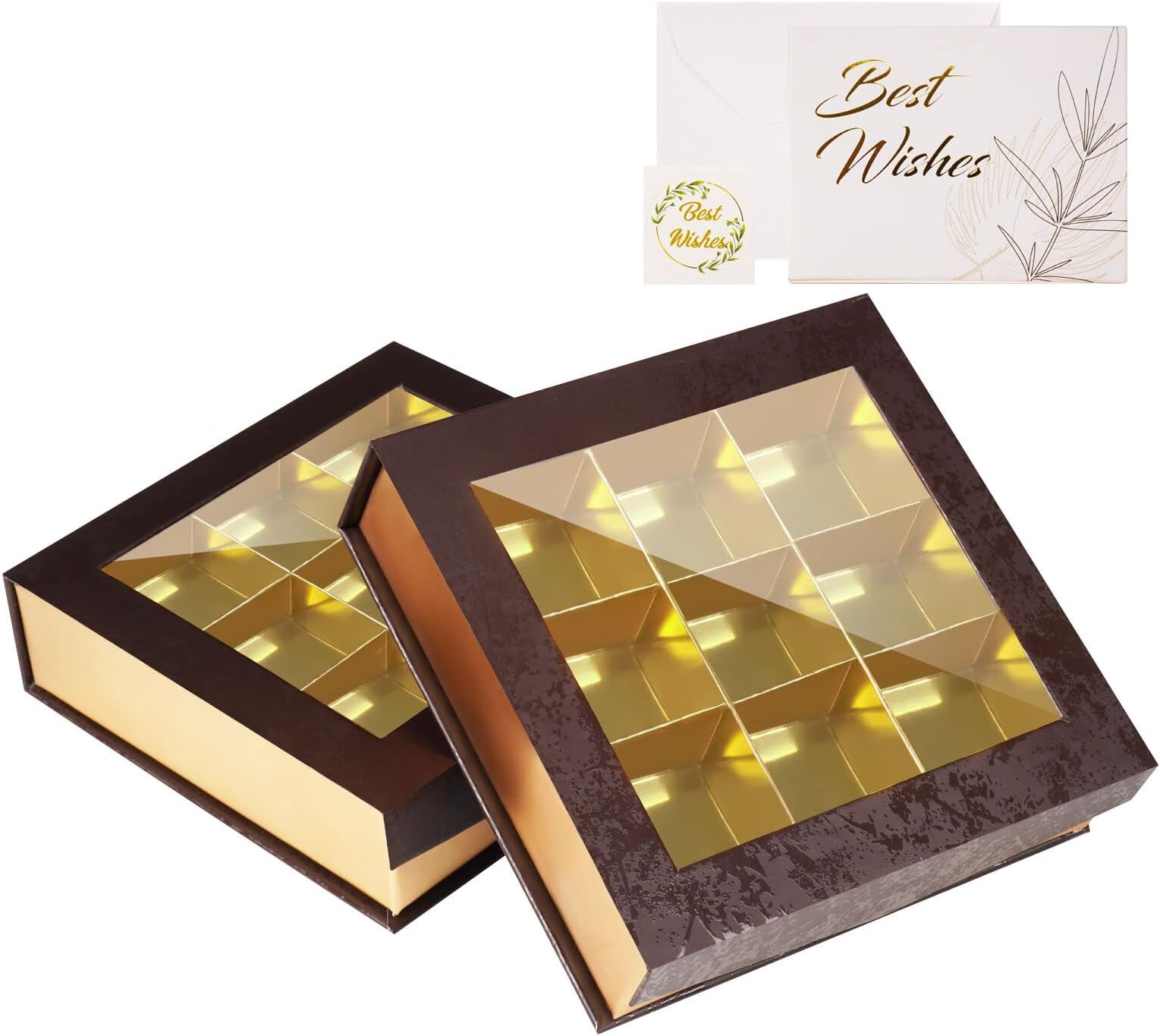 Chocolate Box Packaging, Chocolate Packaging Box, Candy Boxes Packaging for Handmade Chocolate, Chocolate Boxes with Present Cards for Mother's Day, 2 Pack (9 Lattices)