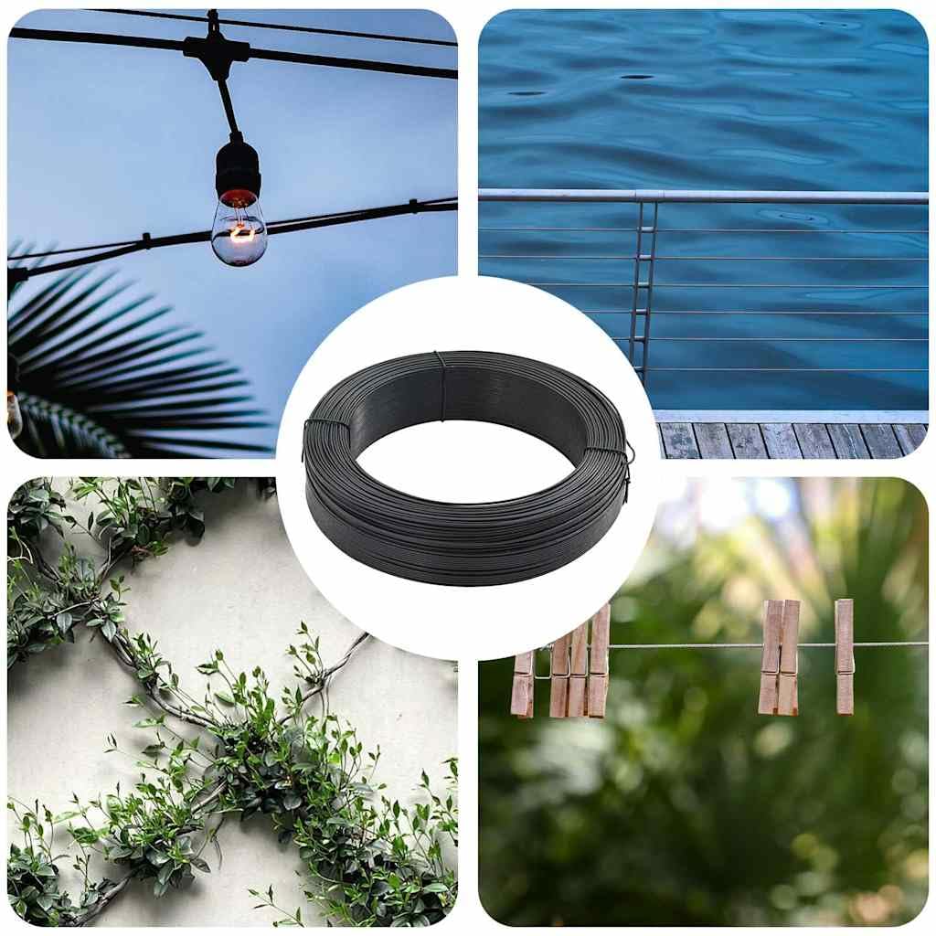 Leasha Fil de Tension, Fil de Acier Plastifié pour Clôture Jardin 250 m 2,3/3,8 mm Acier Anthracite