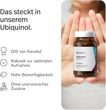edubily Ubiquinol Capsules 100 mg Q10 by Kaneka (60 Capsules) Premium branded raw material with coconut oil vegan laboratory tested made in Germany