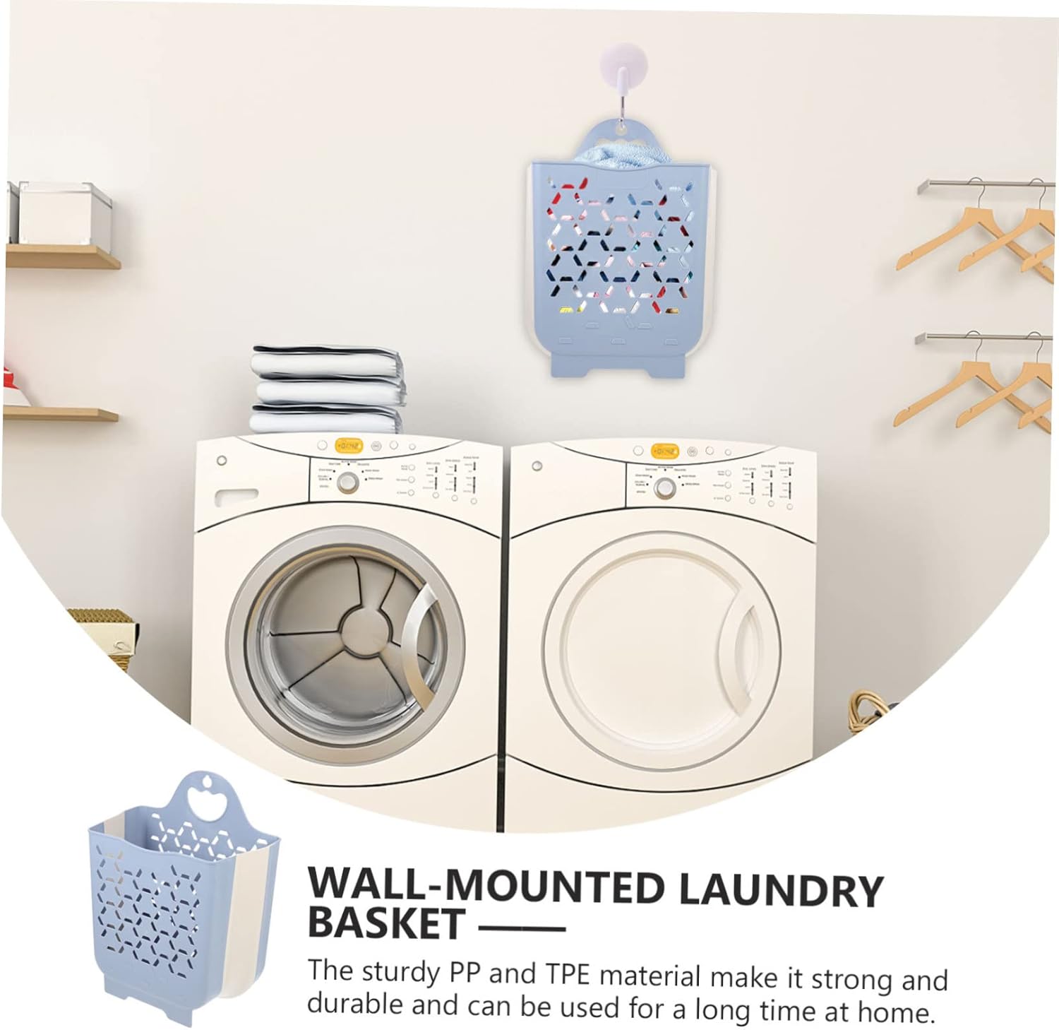 Cabilock Wall Mount Laundry Basket Medium Gray Blue Collapsible Laundry Hamper with Large Capacity for Bathroom Bedroom Storage and Organizing Clothes Blankets