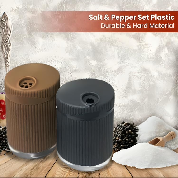 Image of Durble Plastic Salt & Pepper Shaker Set, Easy Pour Sprinklers for Kitchen & Dining Table (2 Pieces)