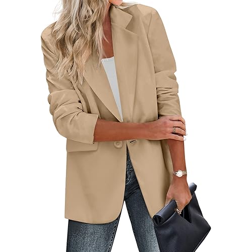 Zeagoo Womens Casual Blazers Pockets Long Sleeve Open Front Work Office Jackets Lapel Button Long Blazer Suit for Bussiness