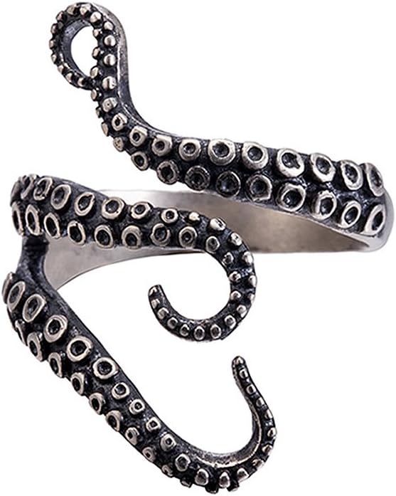 Cool!Unisex Antique Vintage Retro Titanium Steel Lifelike Black Silver Open Ring (Octopus Tentacle)